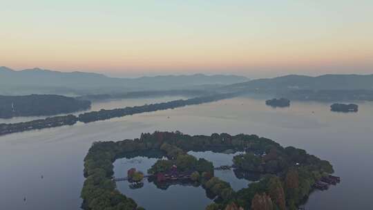 航拍杭州西湖清晨