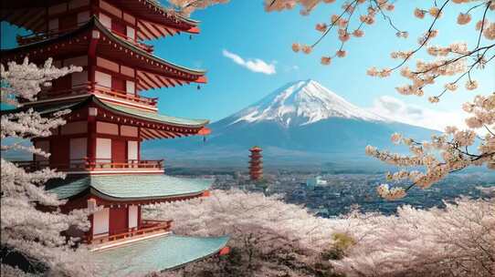 唯美富士山樱花风景