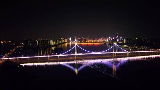 灯火辉煌的长沙夜景-三汊矶大桥航拍