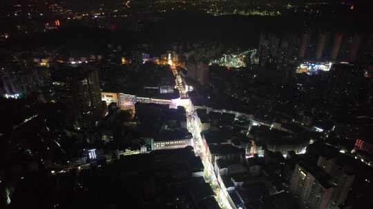 湖北荆州中天街步行街夜景航拍