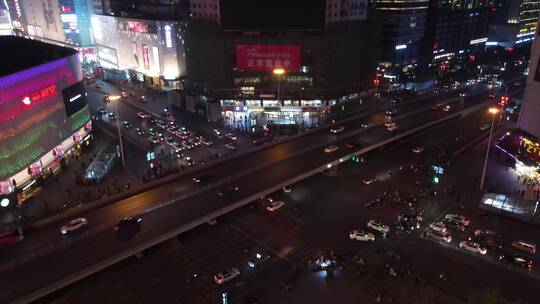 长沙夜景51广场航拍交通