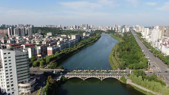 航拍湖北咸宁城市风光地标建筑