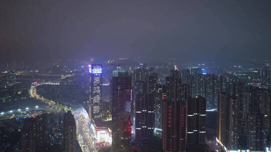 深圳龙华区城区现代都市风光晚上夜景航拍