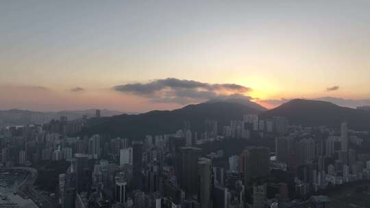 香港中环建筑夜景航拍