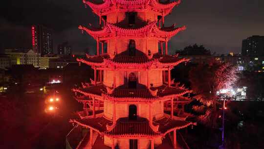 甘肃张掖木塔寺夜景灯光航拍