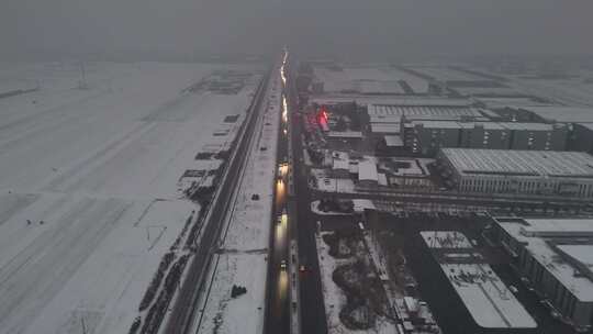 河北省石家庄市航拍城市道路雪景