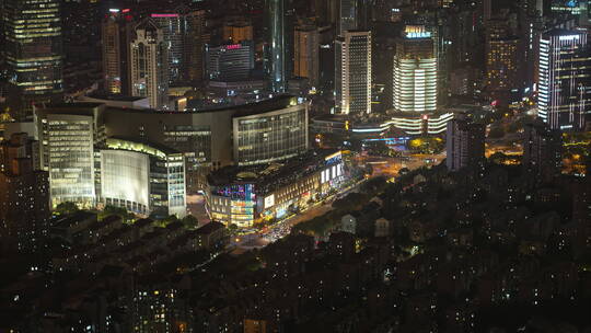 航拍上海陆家嘴张杨路世纪大道夜景