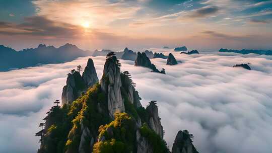 黄山迎客松日出云海雪景风景