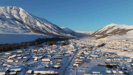 新疆北疆阿勒泰喀纳斯冬季雪景童话世界航拍