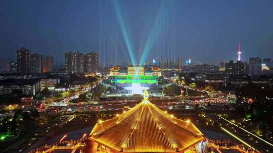 洛阳城市应天门天堂名堂夜景道路交通航拍