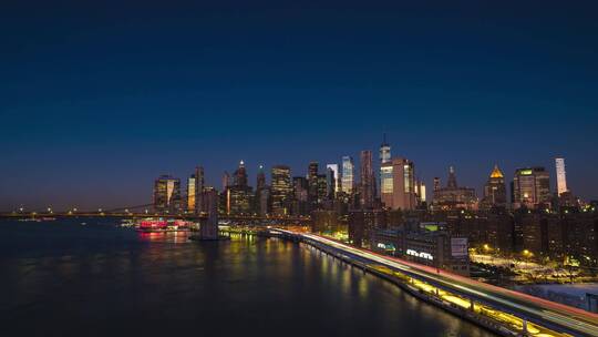 曼哈顿沿海城市夜景延时