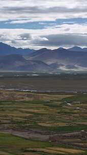 高清竖屏航拍西藏日喀则岗嘎镇珠峰古堡风光