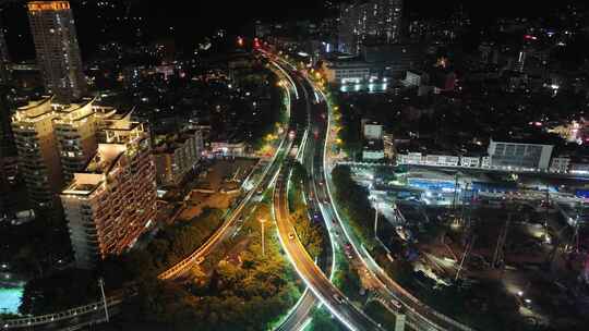 航拍福建厦门城市夜景