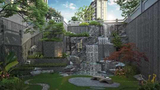 新中式小区水景园林动画镜头