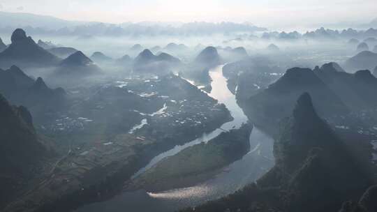 桂林山水漓江风光航拍