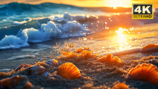 浪花拍打扑向海岸海浪岸边逆光特写
