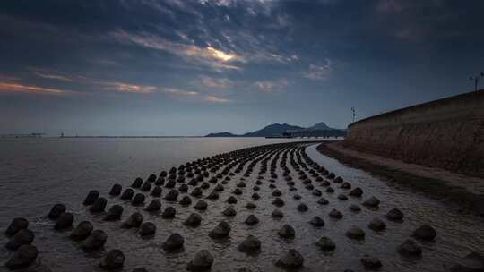 浙江温州洞头防浪堤日落延时