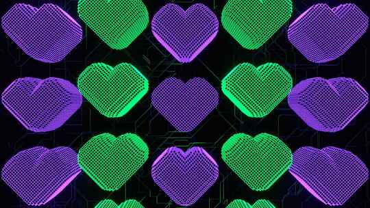 紫色和绿松石像素心运动背景Vj循环在HD