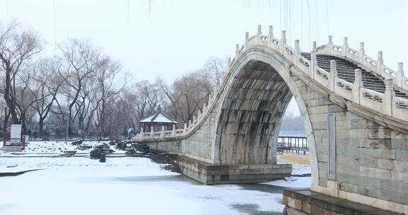 北京颐和园玉带桥雪景