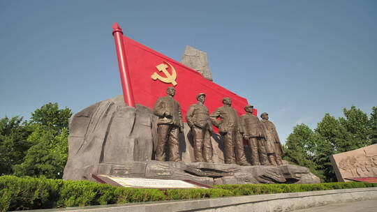 领袖雕塑红旗党建雕塑党建文化视频素材模板下载