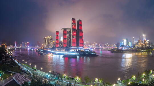 重庆朝天门鱼眼视角夜景延时