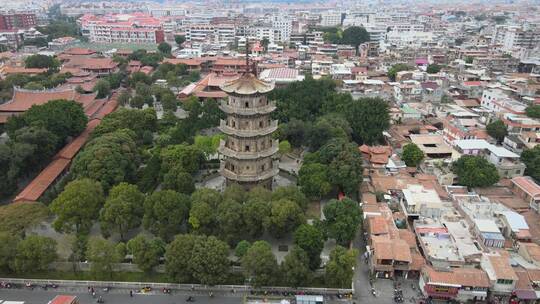 大气 航拍 福建 泉州 西街 东西塔 开元寺