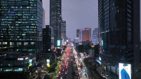 印尼雅加达坦林大街城市高楼夜景航拍风光