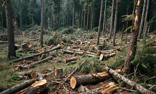 森林砍伐高密度区域伐倒乱砍乱伐