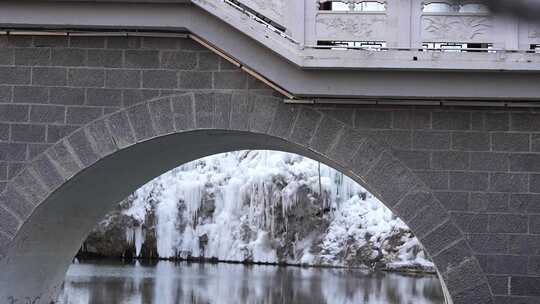 石桥下冰雪覆盖的景观