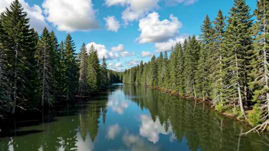森林湖泊自然风光全景