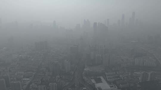 航拍-雾霾下的城市