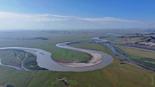 草原河流湿地航拍