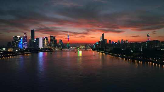 广州珠江灯光夜景晚霞航拍4K视频素材模板下载