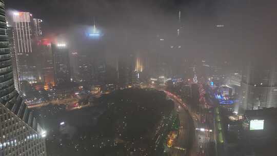 上海夜景航拍浦东新区陆家嘴东方明珠夜晚高视频素材模板下载