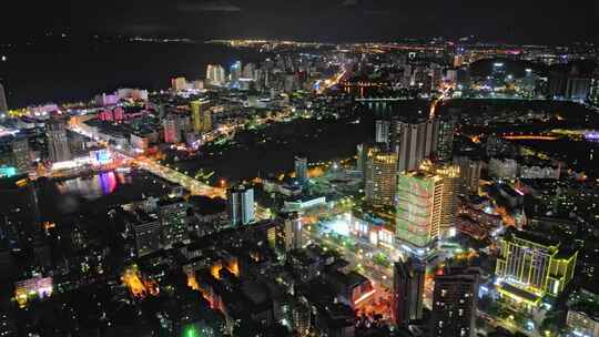 海南省三亚市城市夜景交通车流航拍