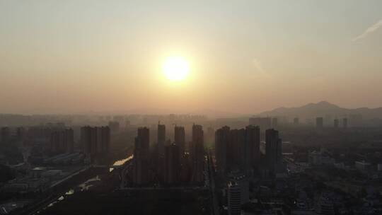 航拍 城市 日落 晚霞 夕阳