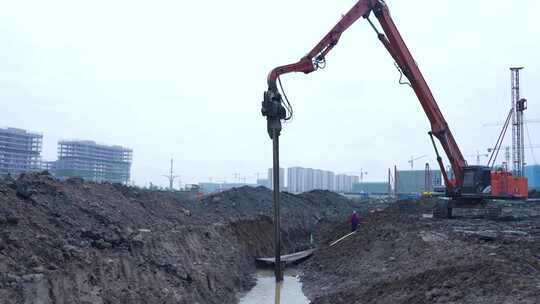 打桩打地基视频素材模板下载