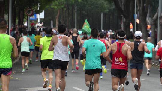城市马拉松比赛实拍升格慢动作