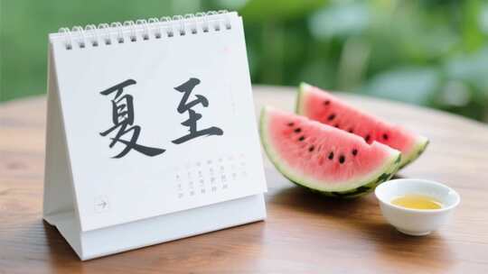 立夏夏至夏天夏日荷花西瓜蓝天白云阳光树叶