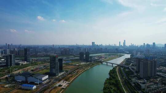 航拍湖南长沙浏阳河风光城市视频素材模板下载