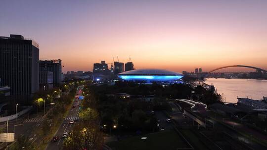 上海梅赛德斯奔驰文化中心日落航拍