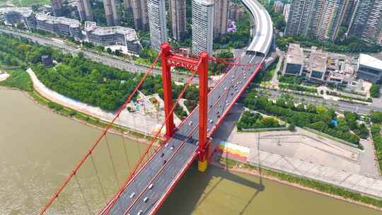湖北武汉鹦鹉洲长江大桥航拍高楼大厦摩天大视频素材模板下载
