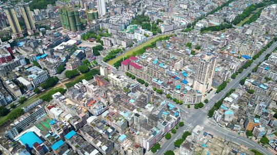 航拍陆川县老城区县城