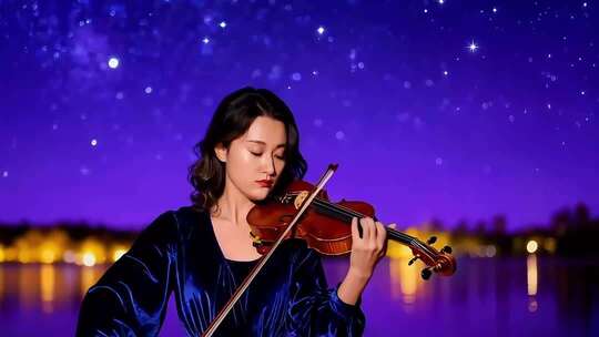 女子星空下小提琴演奏