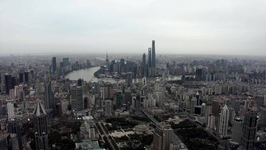 上海城市风光阴天航拍4K