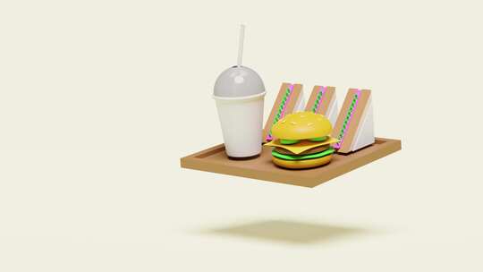 快餐汉堡和饮料的概念动画
