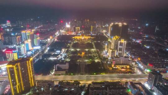 广西贵港新世纪广场航拍夜景延时视频素材模板下载