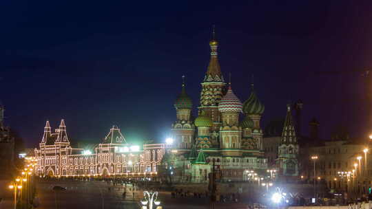 从莫斯科大剧院桥看圣巴兹尔大教堂