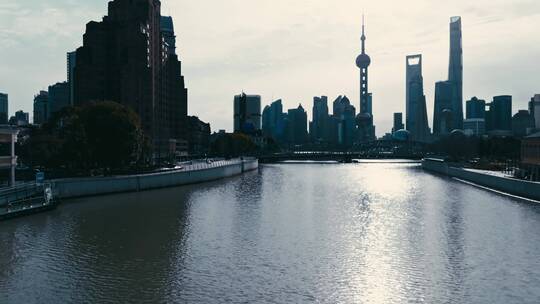 上海浦西苏州河航拍视频素材模板下载
