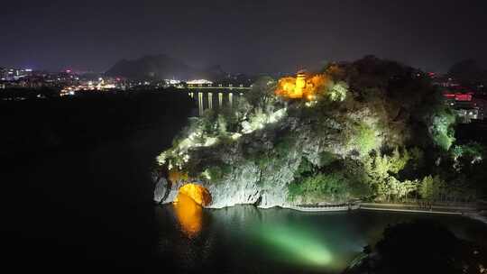 航拍广西桂林象山景区夜景